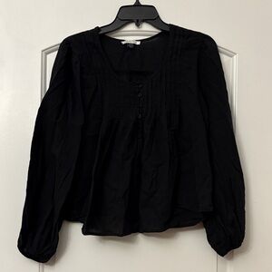 American Eagle Black Long-Sleeve Peasant Blouse - Women